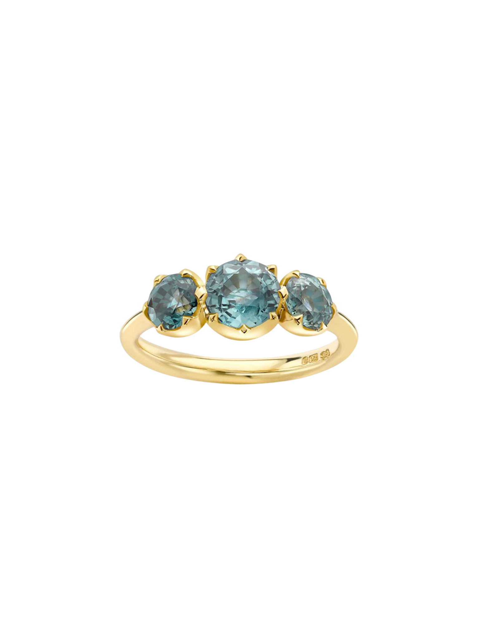 Elyhara teal sapphire medium trilogy ring